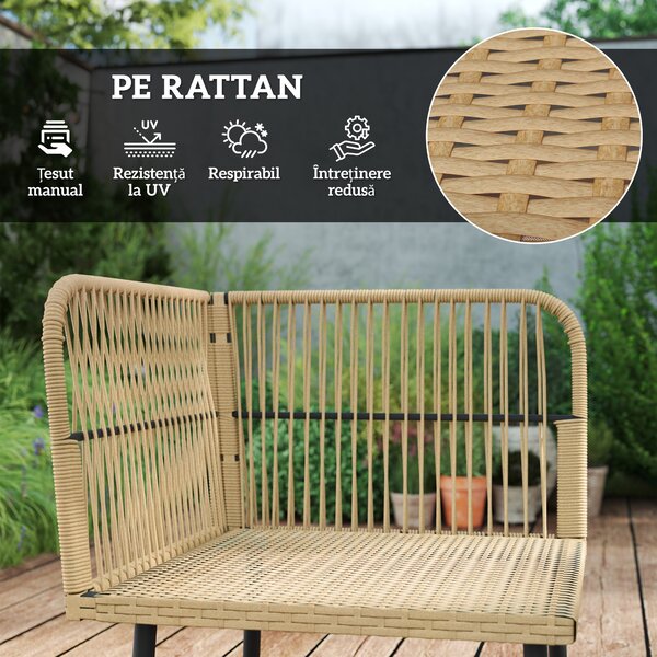 Outsunny Set de Mobilier de Grădină din 4 Piese cu 2 Canapele, Fotoliu de Colț și Măsuță de Cafea, 100x68x74 cm, Bej | Aosom Romania