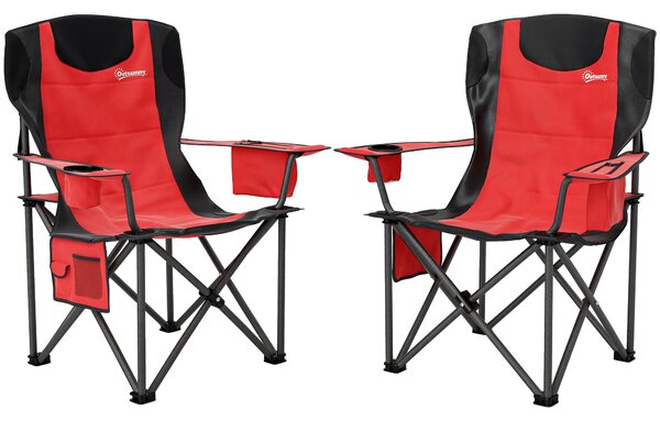 Outsunny Set 2 Scaune de Camping Pliabile cu Geantă Frigorifică, Suport pentru Pahare și Tetieră, 94x62x100 cm, Roșu | Aosom Romania