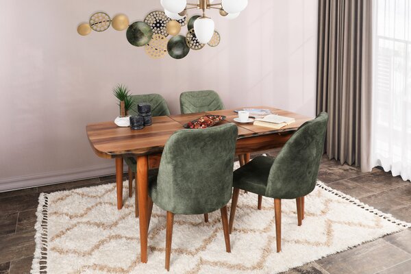 Set 4 scaune Dafne (Nuc + Verde închis). 1073156