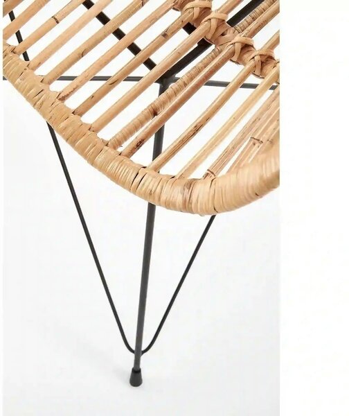 Scaun de gradina K335, bej/negru, rattan natural/otel, 61x63x90x45 cm