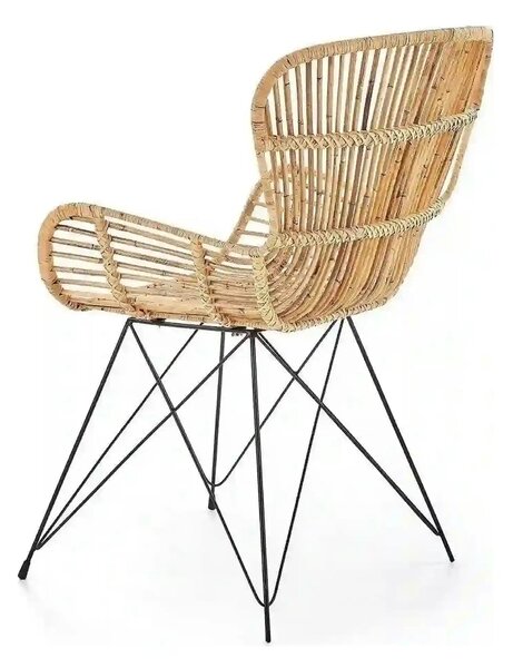 Scaun de gradina K335, bej/negru, rattan natural/otel, 61x63x90x45 cm