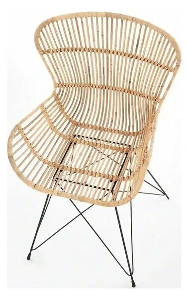 Scaun de gradina K335, bej/negru, rattan natural/otel, 61x63x90x45 cm
