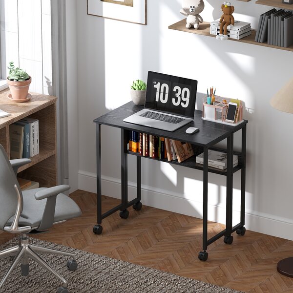 HOMCOM Birou Pliant 80cm Depozitare Negru | Aosom Romania