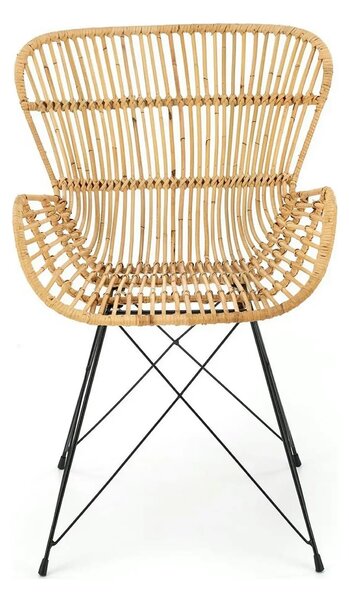 Scaun de gradina K335, bej/negru, rattan natural/otel, 61x63x90x45 cm