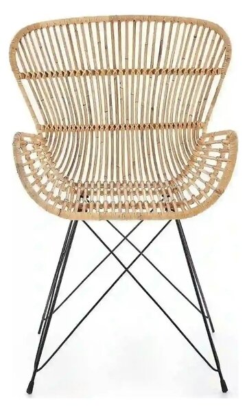 Scaun de gradina K335, bej/negru, rattan natural/otel, 61x63x90x45 cm