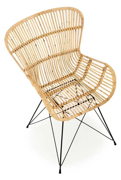 Scaun de gradina K335, bej/negru, rattan natural/otel, 61x63x90x45 cm