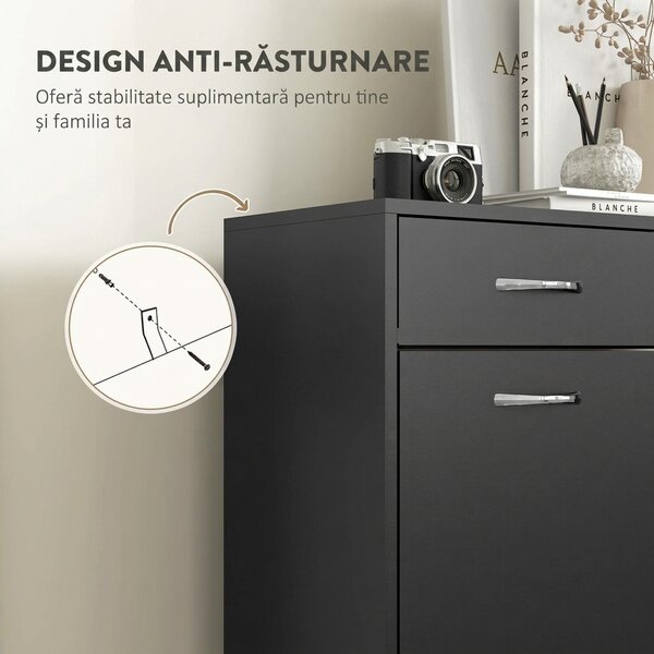 HOMCOM Dulap pentru Pantofi Modern cu 2 Rafturi Regabile și 2 Sertare din Lemn Negru | Aosom Romania