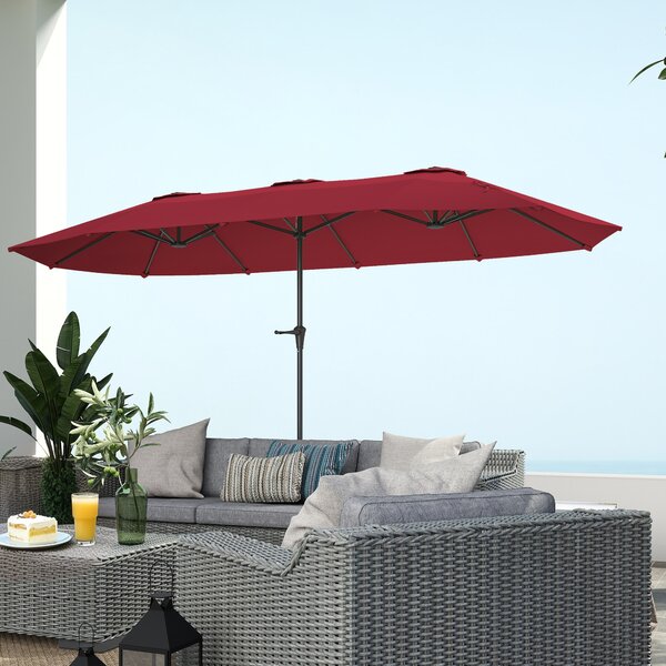 Outsunny Umbrelă Dublă de Grădină cu 12 Spițe, Orificii de Ventilație și Manivelă, 400x220x234 cm, Roșu Vin | Aosom Romania