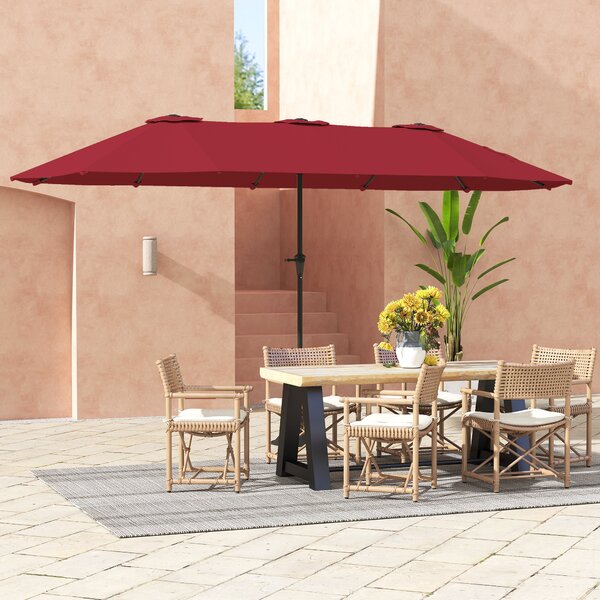 Outsunny Umbrelă Dublă de Grădină cu 12 Spițe, Orificii de Ventilație și Manivelă, 400x220x234 cm, Roșu Vin | Aosom Romania