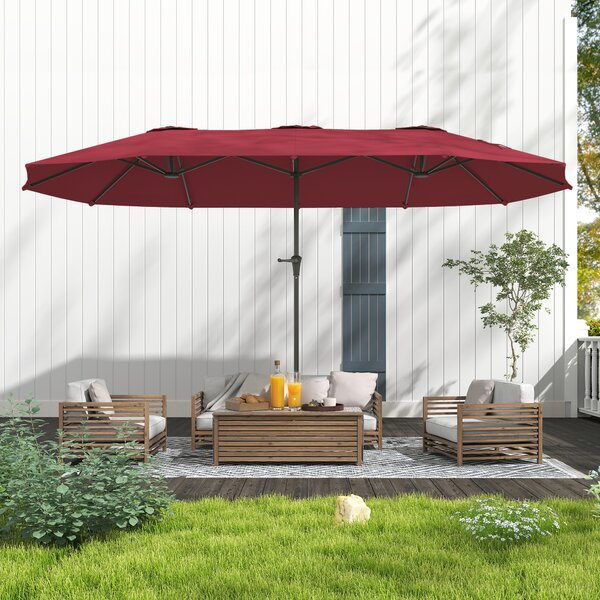 Outsunny Umbrelă Dublă de Grădină cu 12 Spițe, Orificii de Ventilație și Manivelă, 400x220x234 cm, Roșu Vin | Aosom Romania