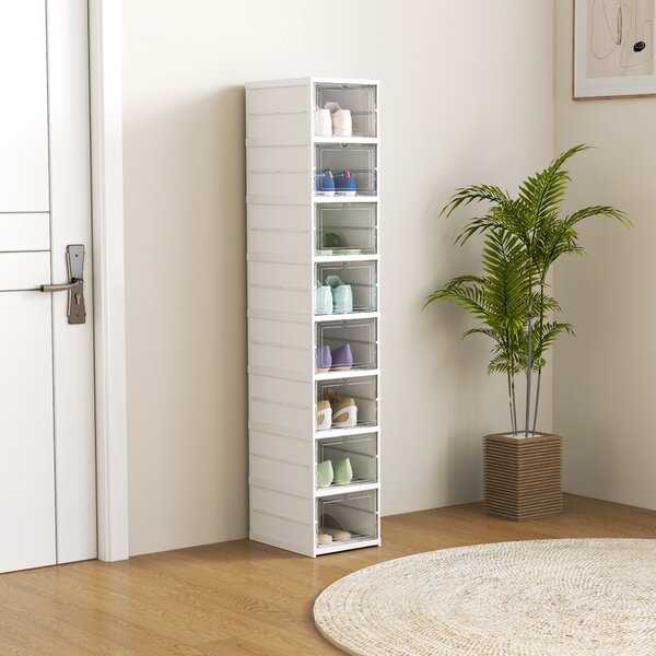 HOMCOM Dulap de Pantofi Modular cu 8 Cutii Stivuibile pentru Pantofi, 26x35x140 cm, Alb | Aosom Romania