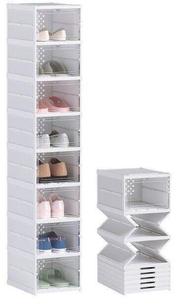 HOMCOM Dulap de Pantofi Modular cu 8 Cutii Stivuibile pentru Pantofi, 26x35x140 cm, Alb | Aosom Romania