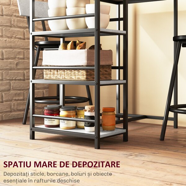 HOMCOM Set Masă de Bar cu 3 Rafturi și 2 Scaune cu Spătar, 90x50x90.5 cm, Gri Deschis | Aosom Romania