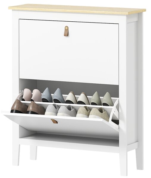 HOMCOM Pantofar cu 2 Sertare Rabatabile pentru 14 Perechi de Pantofi și Rafturi Reglabile, 80x24x95.5 cm, Alb | Aosom Romania