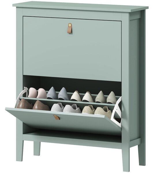 HOMCOM Pantofar cu 2 Sertare Rabatabile pentru 14 Perechi de Pantofi și Rafturi Reglabile, 80x24x95.5 cm, Verde | Aosom Romania