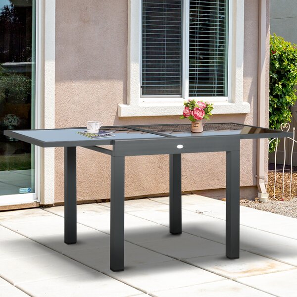 Outsunny Masă de Grădină Extensibilă cu Blat din Sticlă 80-160x80x75 cm Negru | Aosom Romania