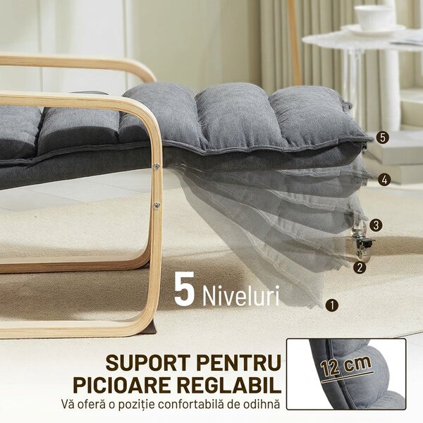 HOMCOM Fotoliu Ergonomic Lemn și Catifea Suport pentru Picioare Reglabil Gri Închis | Aosom Romania