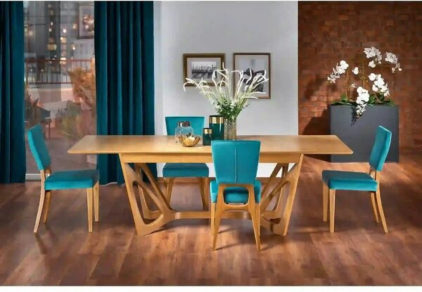 Scaun living WENANTY, albastru/stejar, stofa clasica/lemn, 43x56x91 cm