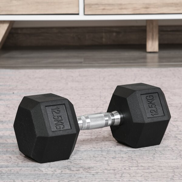HOMCOM Ganteră de 12.5 kg Hexagonală Unică cu Mâner Antiderapant Negru | Aosom Romania