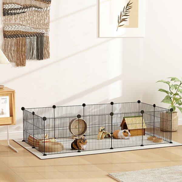 PawHut Țarc Modular pentru Animale de Companie de Talie Mică cu Panouri și Accesorii, 140x70x35 cm, Negru | Aosom Romania