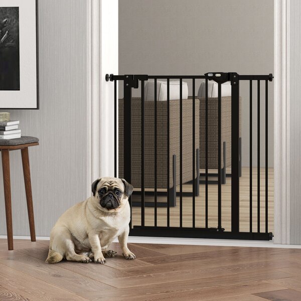 PawHut Poartă de Siguranță pentru Câini cu 2 Extensii, Lățime Reglabilă și Închidere Automată, 74-87x77 cm, Negru | Aosom Romania