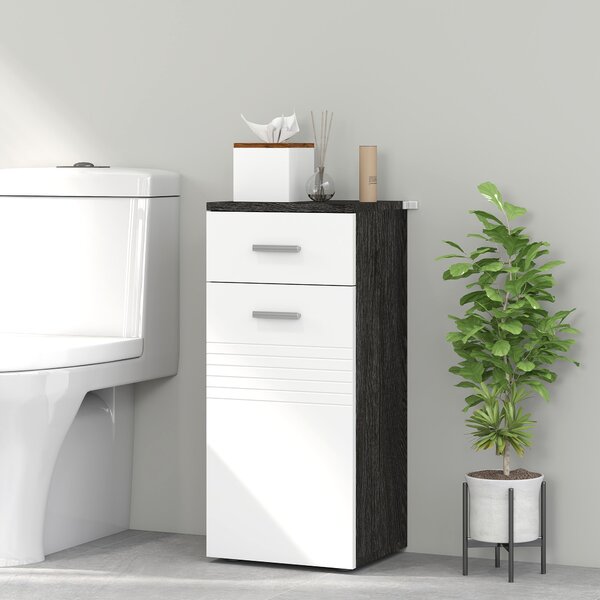 Kleankin Dulap Baie din Lemn cu Sertar și Rafturi, Design Alb și Negru | Aosom Romania