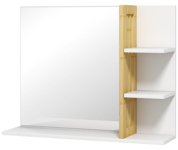 HOMCOM Oglindă Modernă de Baie Suspendată din Lemn cu 4 Rafturi, 45x15x58.5 cm, Alb | Aosom Romania