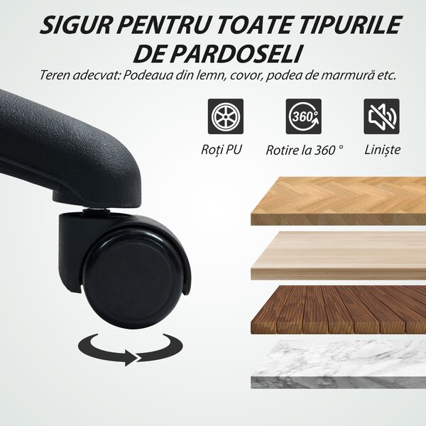 HOMCOM Scaun de Birou Rotativ cu Inel pentru Sprijinirea Picioarelor și Spătar Curbat, 55x58x94 cm, Negru | Aosom Romania