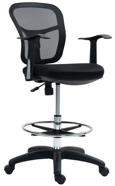 HOMCOM Scaun de Birou Rotativ cu Inel pentru Sprijinirea Picioarelor și Spătar Curbat, 55x58x94 cm, Negru | Aosom Romania