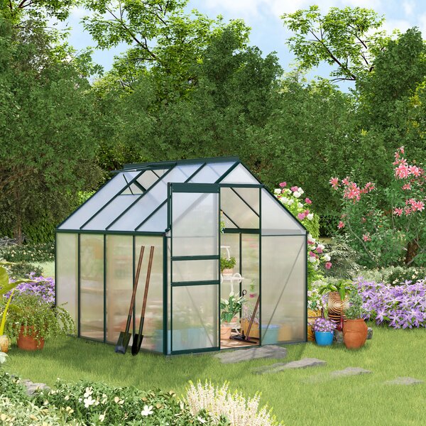 Outsunny Sera pentru plante din aluminiu kit sera de gradina walk-in din policarbonat cu ventilatie, Verde | Aosom Romania