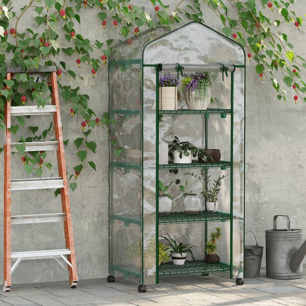 Outsunny Sera verticala pentru plante cu rastel cu 4 rafturi, sera din otel si PVC alb pentru balcon si terasa, 69x50x165cm | Aosom Romania