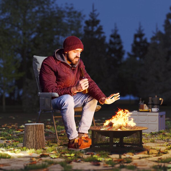 Outsunny Scaun de Camping Pliabil cu Spătar Înalt Reglabil în 5 Poziții și Buzunare Laterale, 66x58x105 cm, Gri Deschis | Aosom Romania