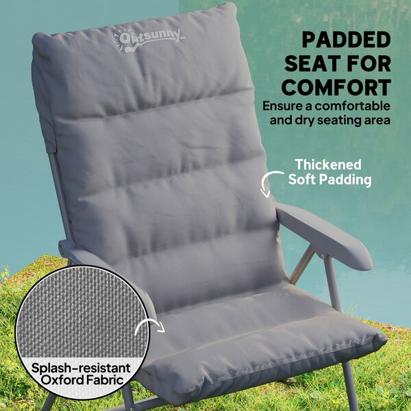 Outsunny Scaun de Camping Pliabil cu Spătar Înalt Reglabil în 5 Poziții și Buzunare Laterale, 66x58x105 cm, Gri Deschis | Aosom Romania