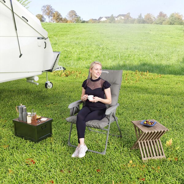 Outsunny Scaun de Camping Pliabil cu Spătar Înalt Reglabil în 5 Poziții și Buzunare Laterale, 66x58x105 cm, Gri Deschis | Aosom Romania