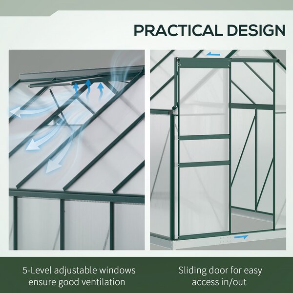 Outsunny Sera din aluminiu pentru plante cu ventilatie, sera pentru legume, fructe, ierburi 190 x 375cm, Verde | Aosom Romania