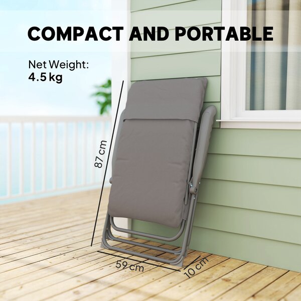 Outsunny Scaun de Camping Pliabil cu Spătar Înalt Reglabil în 5 Poziții și Buzunare Laterale, 66x58x105 cm, Gri Deschis | Aosom Romania