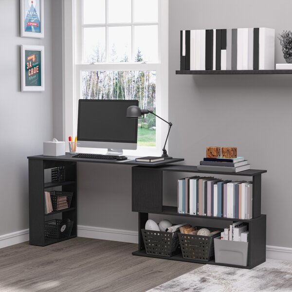 HOMCOM Birou pentru Calculator de Colț cu Design Rotativ în Formă de L și 5 Rafturi, 120x110x74.5 cm, Negru | Aosom Romania