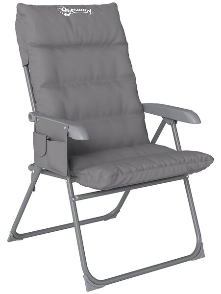 Outsunny Scaun de Camping Pliabil cu Spătar Înalt Reglabil în 5 Poziții și Buzunare Laterale, 66x58x105 cm, Gri Deschis | Aosom Romania