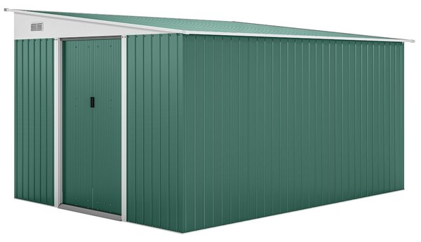 Outsunny Magazie de Gradina cu Ușa Glisantă si Orificii de Aerisire, din Oțel Galvanizat, 345x280,5x169-201cm, Verde | Aosom Romania
