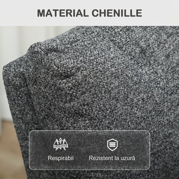 HOMCOM Fotoliu Modern Reclinabil 145° max, Tapițat din Chenille Gri | Aosom Romania