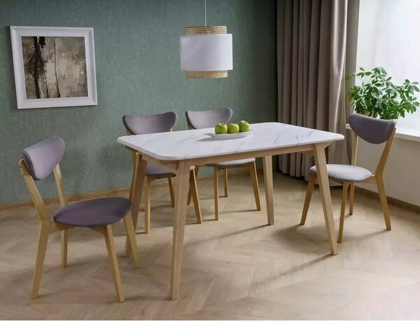 Scaun bucatarie mic BRANDO, gri/stejar, stofa/lemn, 45x40x76 cm