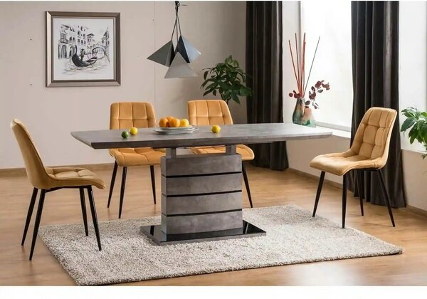 Scaun CHIC, galben curry/negru stofa catifelata/metal, 50x58x88 cm