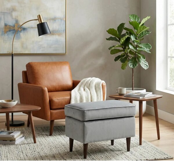 Taburet RON, stofa catifelata gri - Bluvel 14, 60x40x44 cm