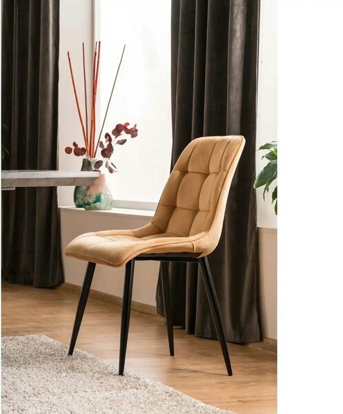 Scaun CHIC, galben curry/negru stofa catifelata/metal, 50x58x88 cm