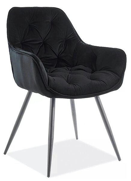 Scaun tapitat modern CHERRY, negru, stofa catifelata/metal, 58x57x87 c