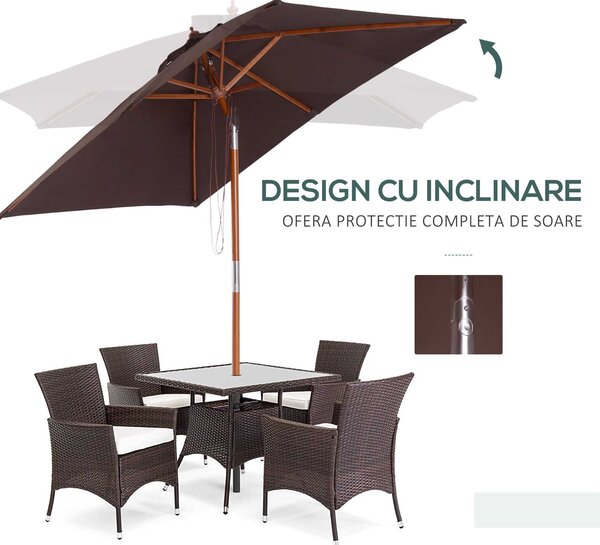 Outsunny Umbrelă de Grădină Înclinabilă cu Sistem cu Șnur și Orificiu de Ventilație, 200x150x235 cm, Cafeniu | Aosom Romania
