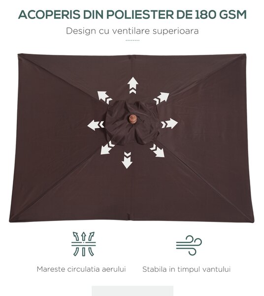 Outsunny Umbrelă de Grădină Înclinabilă cu Sistem cu Șnur și Orificiu de Ventilație, 200x150x235 cm, Cafeniu | Aosom Romania