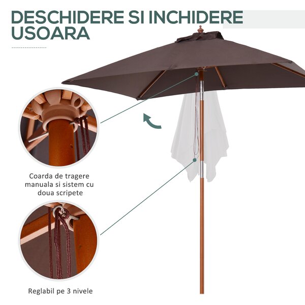 Outsunny Umbrelă de Grădină Înclinabilă cu Sistem cu Șnur și Orificiu de Ventilație, 200x150x235 cm, Cafeniu | Aosom Romania