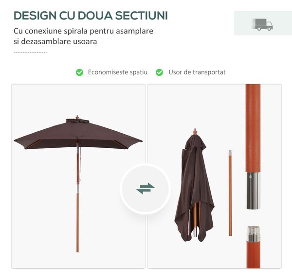 Outsunny Umbrelă de Grădină Înclinabilă cu Sistem cu Șnur și Orificiu de Ventilație, 200x150x235 cm, Cafeniu | Aosom Romania