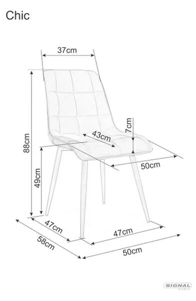 Scaun CHIC, turcoaz/negru, stofa catifelata/metal, 50x58x88 cm
